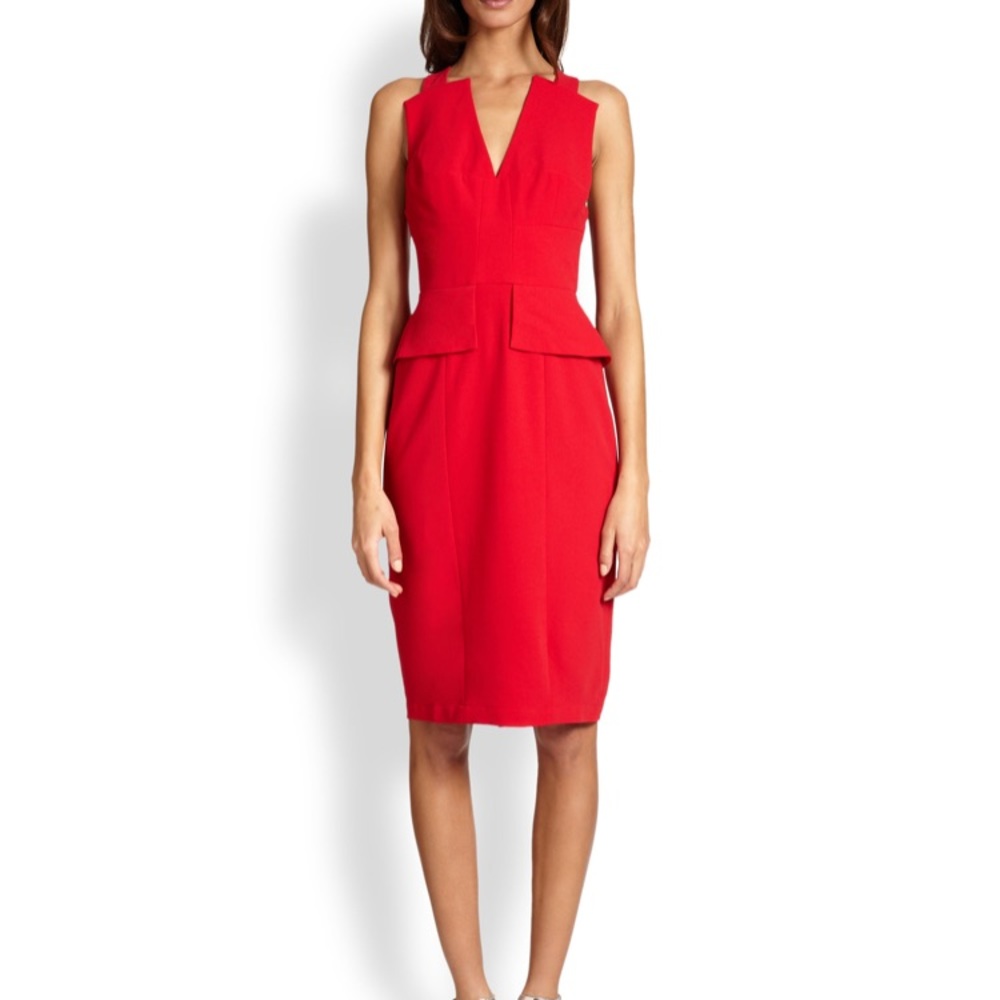 BCBG MaxAzria Alena Peplum Cutout Rio Red Dress Size 10